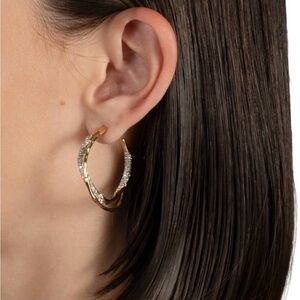 Alexis Bittar Gold Crystal Twist Hoop Earrings F08